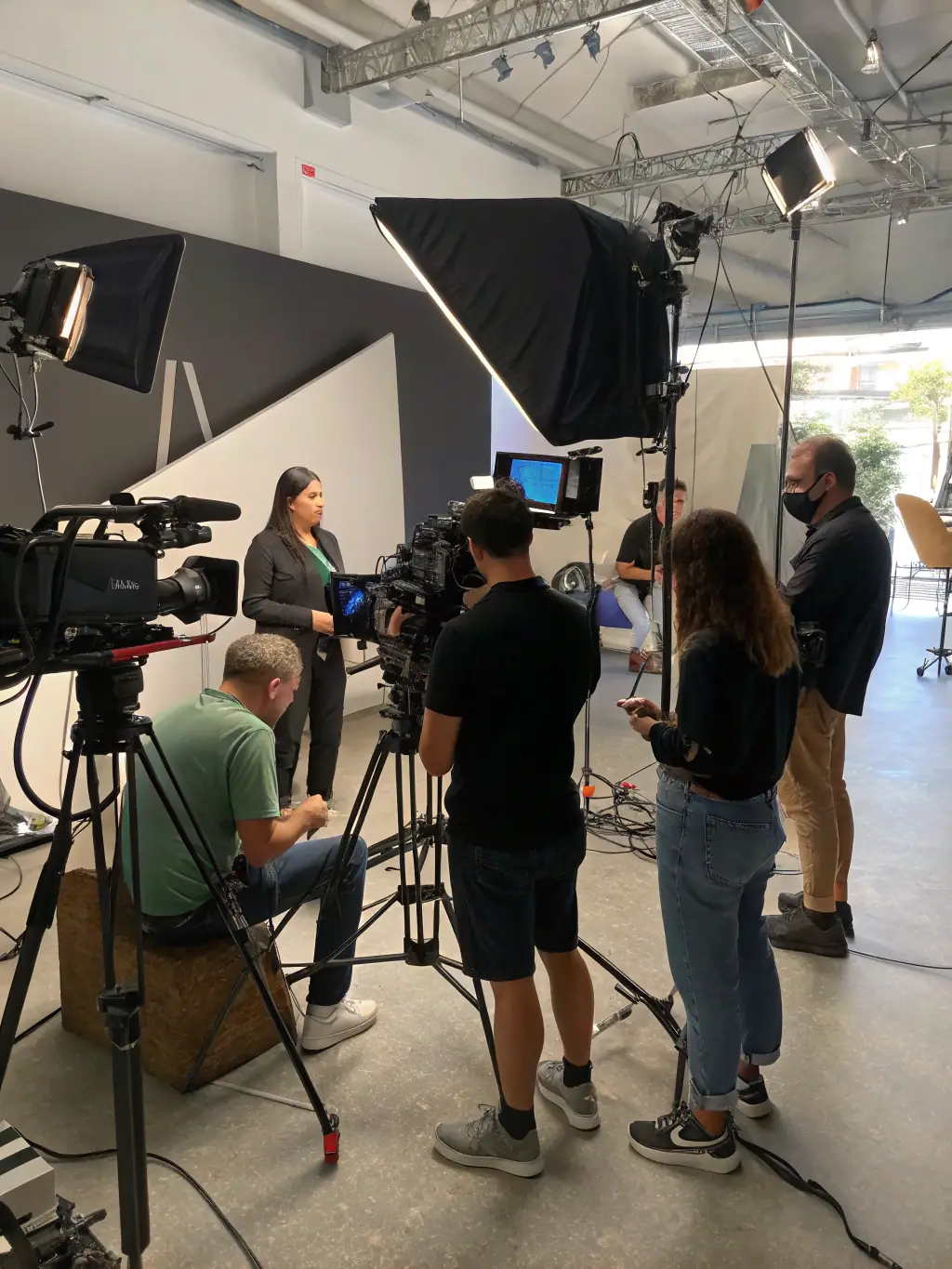 A diverse team of video production professionals collaborating on a project, emphasizing the range of skills and expertise within Luxaris.